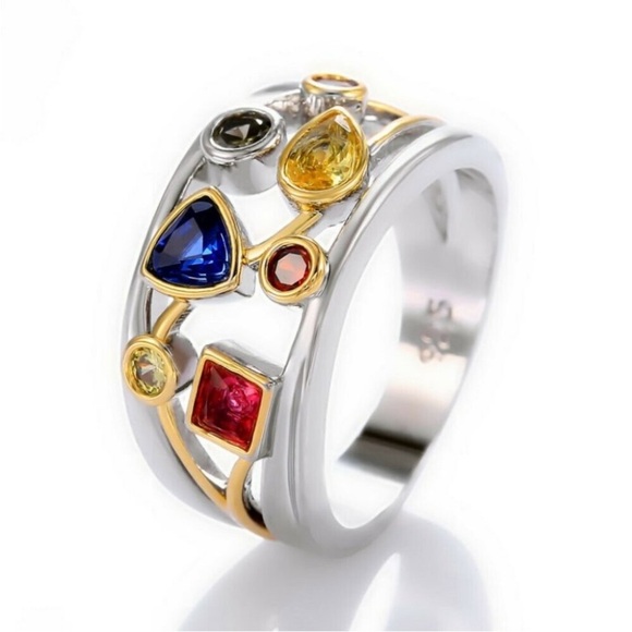 Gorgeous Sterling Silver 18k Gold Multi-Stone Ring - Picture 4 of 5
